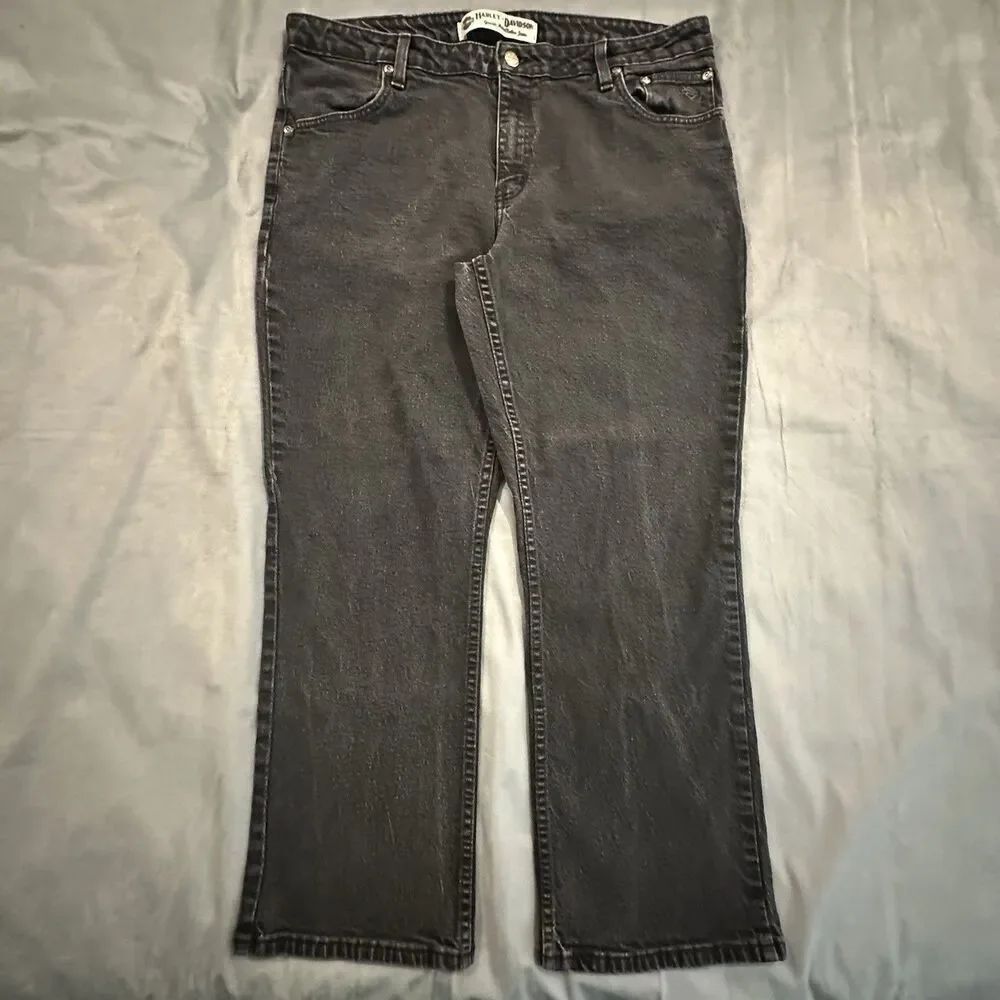 Vintage Harley Davidson Jeans Womens 18 P Black Denim Motorcycle Biker Y2K 00s